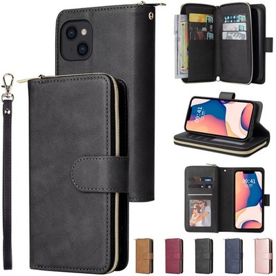 For iPhone 17 16 e 15 14 Plus 13 12 Pro Max Zip Wallet Case Leather Flip Cover