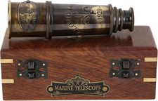 1920 Marine Telescope - Vintage Brass Spyglass with Wooden Box 15 Antique