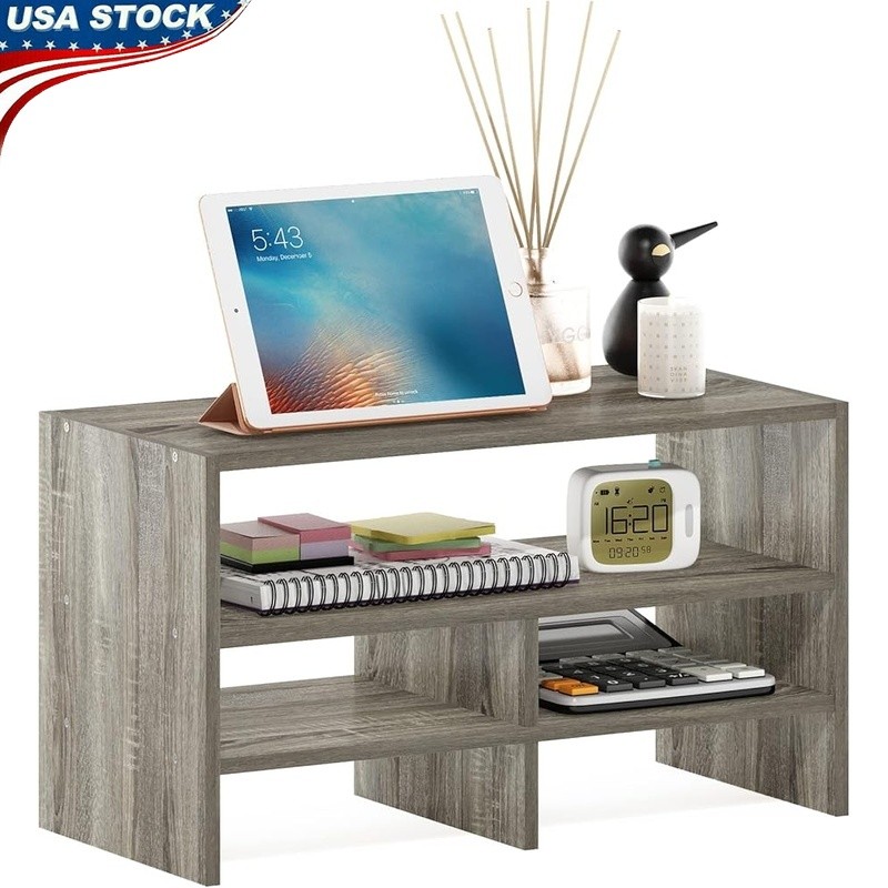 Compact Desktop Organizer Wood Shelf Functional Space Saving Storage Solution US