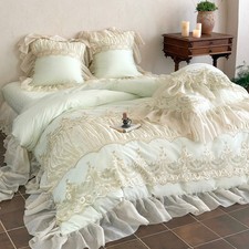Bedding Set 4 Pcs 100s Pure Cotton Quilt Cover Flat Sheet Pillowcases Green