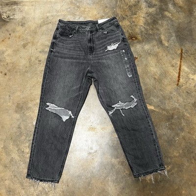 American Eagle 10Short Gray High Rise Cropped Distressed Mom Jeans Comf Stretch
