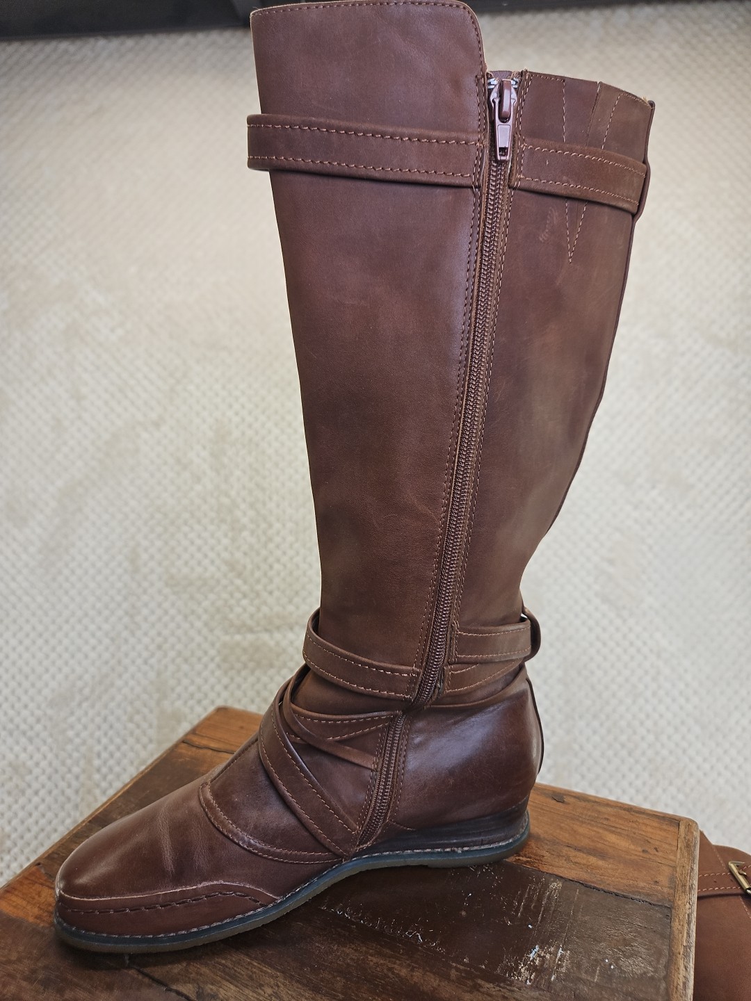 Miz Mooz Pauline Brn. Soft Leather Women's SZ. 8.5 Faux Fur Lining Knee Boots