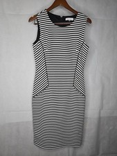 Calvin Klein Sheath Dress Black White Striped Sleeveless Knee Length Career 6
