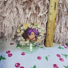 Can badge themed otaku background anime photography merch acrylic stand