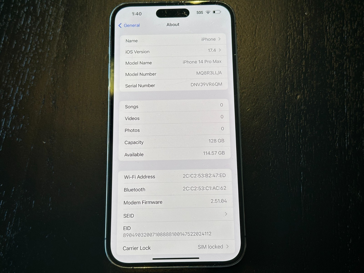 美品!! iPhone14Pro 128G【No.5507】 Apple Refurbished Excellent Pre Owned Excellent iPhone 14 Pro Max