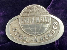 Vtg Earth Metal Disk n Blades Belt Buckle Spec Cast Inc Rockford IL 3 5/8" Oval