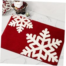 Christmas Bathroom Decor Red Bathroom Rugs Cute Bath Mat Non-Slip White Snow