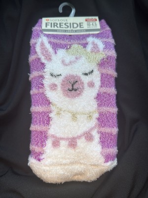 NEW SOFSOLE Super Soft - Girls youth  -  Fireside Cozy Lodge Socks - Pink Llama