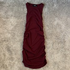 Cider Women's Unlined High Waist Boat Neck Solid Ruched Mini Dress Maroon 