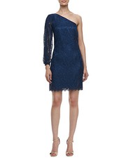 LAUNDRY SHELLI SEGAL Women's Blue One Shoulder Split Sleeve Lace Dress Sz 2 NWT