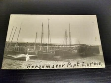 Breakwater Port Lorne RPPC Photo Private Postcard Boats