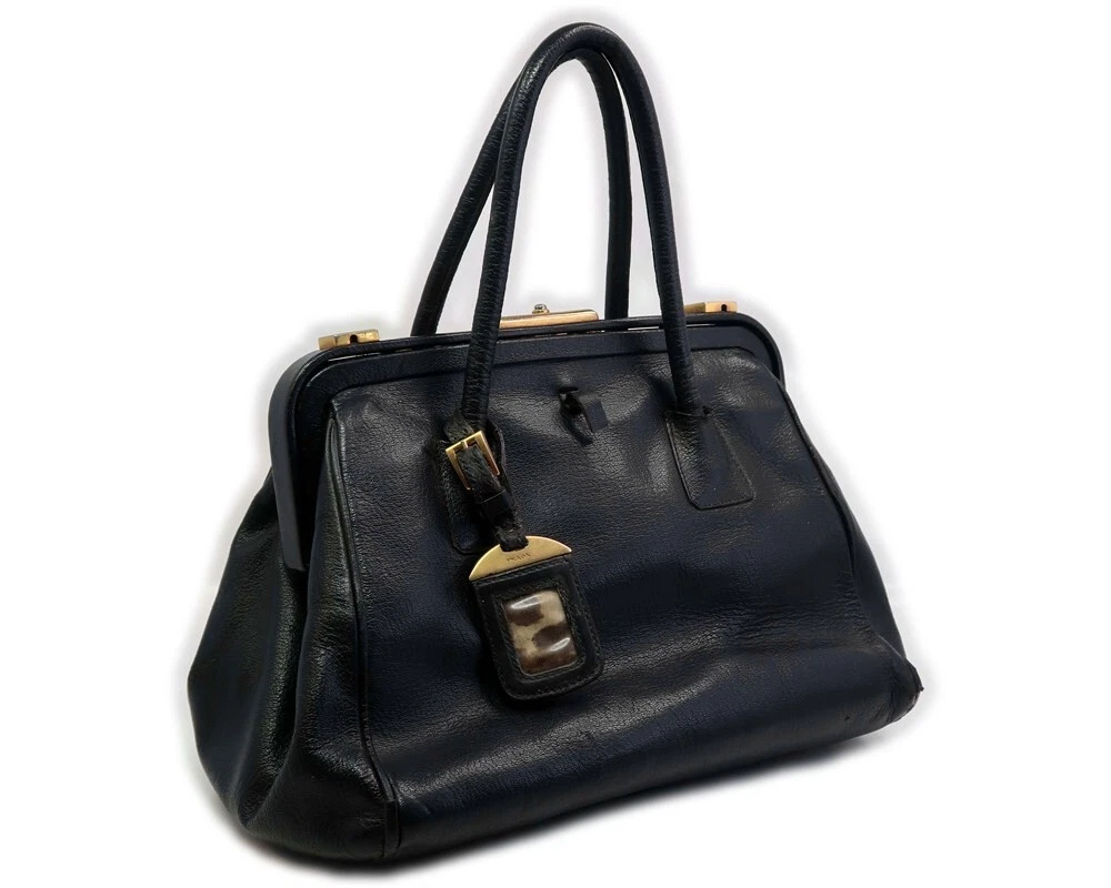 Prada Black Leather Top Handle Doctor Bag 11x8x6