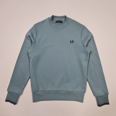 Fred Perry Herren Sweatshirt Blau Small Langarm Baumwolle Sweater Pulli Oberteil