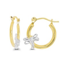 14K Two-Tone Gold Polished 14mm Dragonfly Hoop Earrings