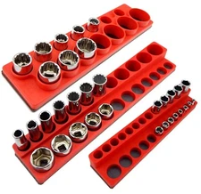 Magnetic Socket Organizer Set 3pc Mechanics Time Saver 1/2 3/8 1/4" Drive MTS RD