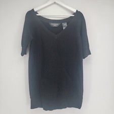 Womens Normakamali Black Long Short Sleeve Pullover V Neck Shirt Size S