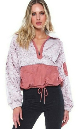 Free People BFF Fleece Top Medium 8 10 Pink Heather 1/4 Zip INCREDIBLY SOFT NWT