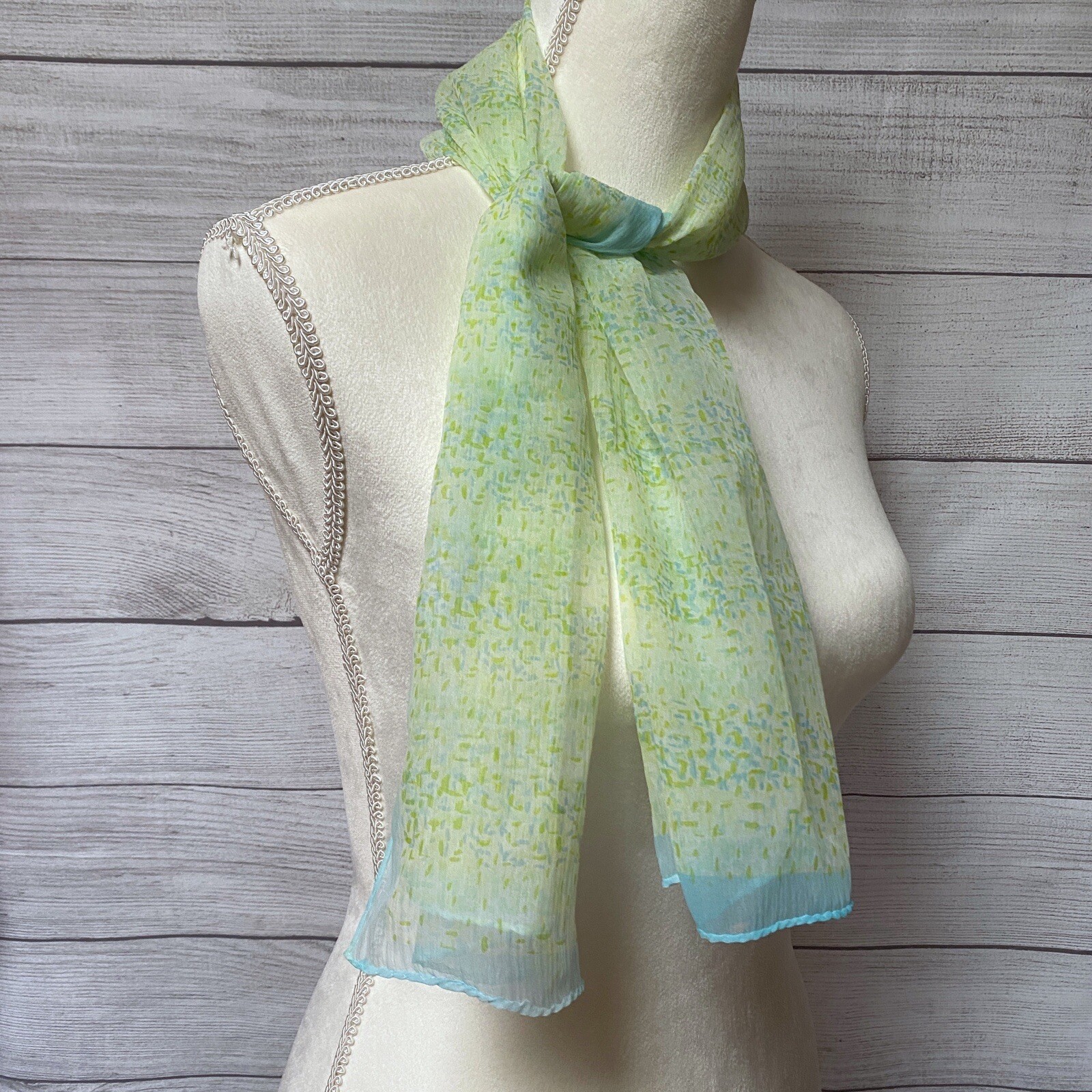 Vintage Glentex Sheer Blue Green Nylon Rectangular Scarf 13
