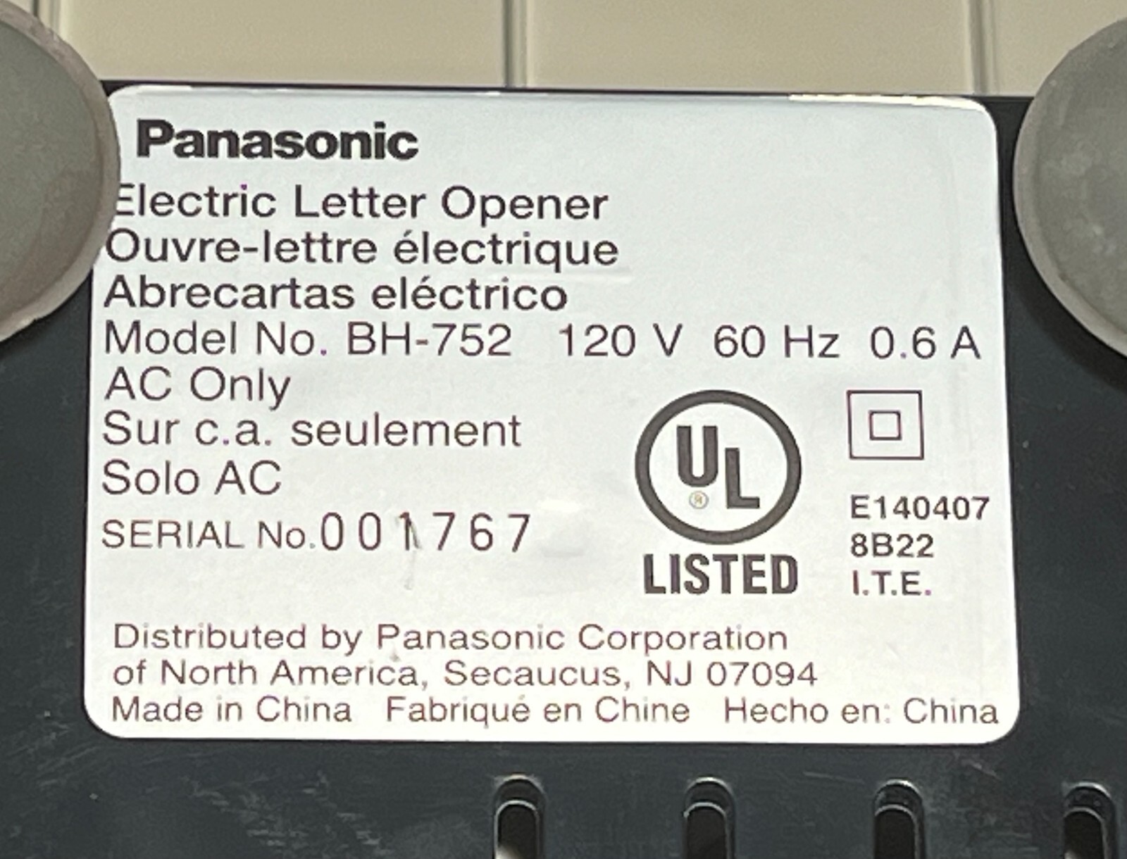 Panasonic BH752 Electric Envelope Letter Opener Japan Tested Works See