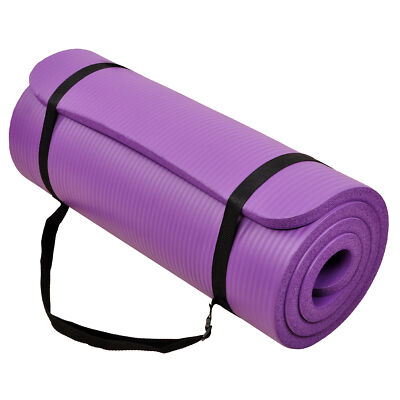 Signature Fitness 1'' Extra Thick Exercise Fitness Yoga Mat & Carry Strap, Purple