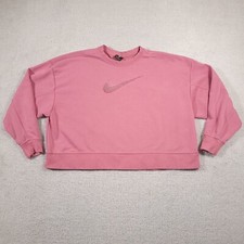 Nike Get Fit Swoosh Training Crewneck Sweatshirt Oversozed Crop Women's XL Pink