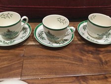 THRee Pairs Spode England S3324 Christmas Tree Coffee Tea Cups Saucers Set MINT