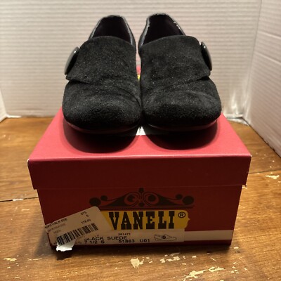Vaneli Sport Womens Black Suede Slip on Shoes Sz 7 1/2 S Button 7.5 Dress Party