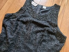 Vintage Lawrence Kazar Dress Beaded Silk Black Cocktail Dress LBD Holiday NYE M