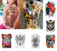 Full Back Temporary Tattoo Large Body Art Waterproof Sticker Japanese Dragon Koi