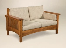 Amish Mission Arts and Crafts Loveseat Love Seat Upholstered Wood Slat Back