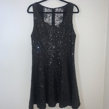 Alice + Olivia Sleeveless Dress Womens 8 Black All Over Sequin Lace Back