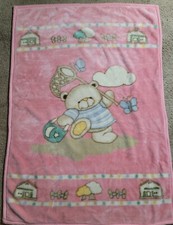 Vintage World Class Baby Blanket Mink Velour Teddy Bear Butterflies Floral Pink
