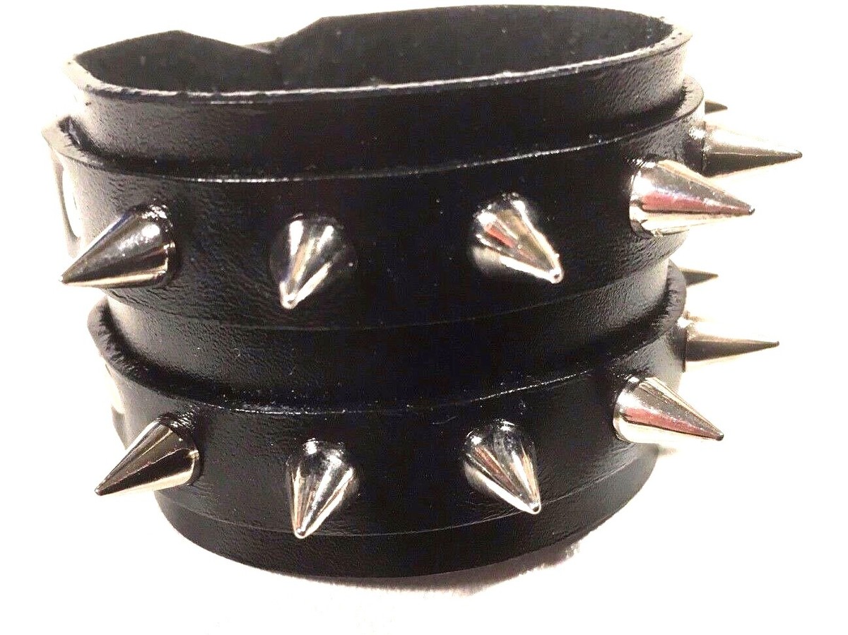 BLACK Leather Small Spike Stud Bracelet Wristband Wrist Cuff