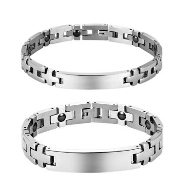 Mens Stainless Steel Cross Link Magnetic Therapy Bracelet Hematite Bangle 