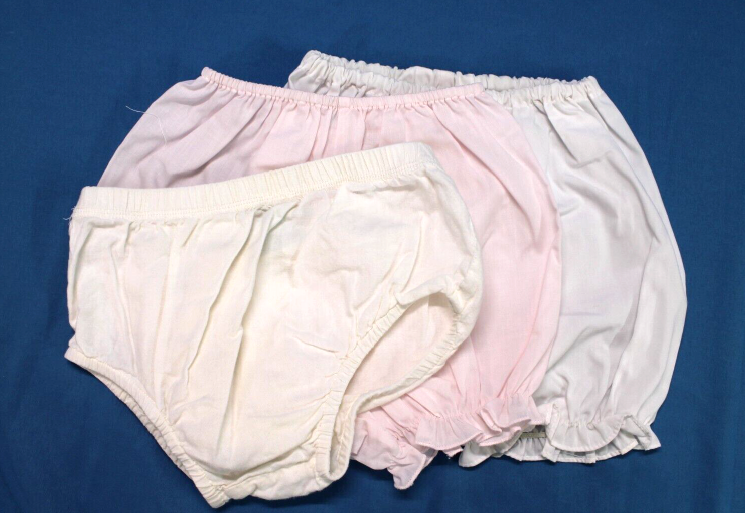 VINTAGE Lot Of 3 BLOOMERS DIAPER COVERS Pink/White TWILL & KNIT Sz 9M-12M