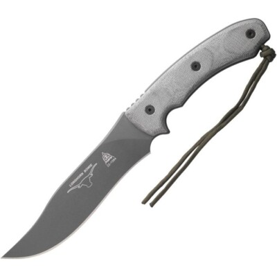 TOPS Longhorn Bowie Fixed Knife 1095HC Steel Blade Black Canvas Micarta Handle