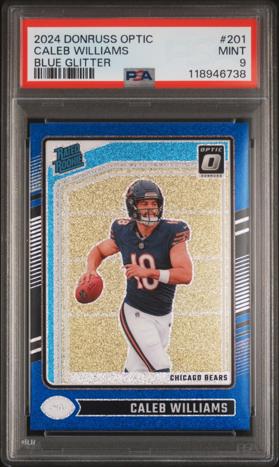 2024 Panini Donruss Optic - PSA 9 Rated Rookie Caleb Williams #201 Blue Glitter
