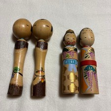 Japanese Kokeshi Wooden Doll Hand Painted Wooden Dolls 4pc Set Collectible 13+
