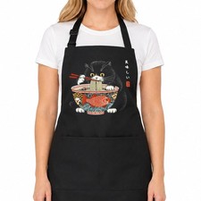 ADWHNHJY Japanese Black Cat Kitchen Apron with Pockets