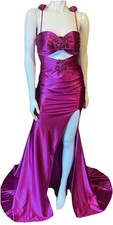 Jovani Style D5807 Magenta Shimmer Satin Lace Up Back Gown 3D Florets NWT Size 6