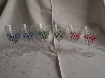 6 Schöne Französische Weingläser VMC Reims '' Harlekin '' ca. 1950iger Jahre
