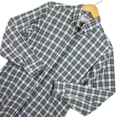 Tom James Men s Button Down Shirt Sz Large Long Sleeve Plaid Green Blue Yellow