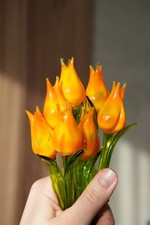 Estatuilla de flor de tulipán de vidrio naranja soplada a mano tallo largo decoración de jardín regalo