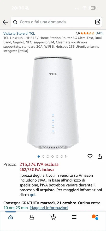 Tcl Router LINKHUB 5G Dual Band White HH515V 2BLCIT1 - Immagine 4 di 4