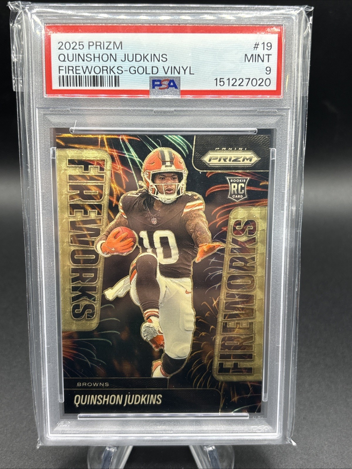 Quinshon Judkins Panini Prizm Fireworks #19 Gold Vinyl