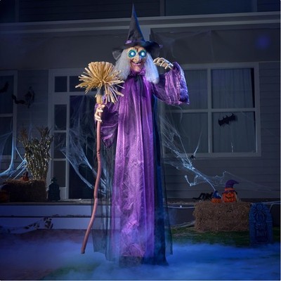 Halloween Dekoration, animierte Hexe, LED Augen, Geräusche, gruselig, Außen