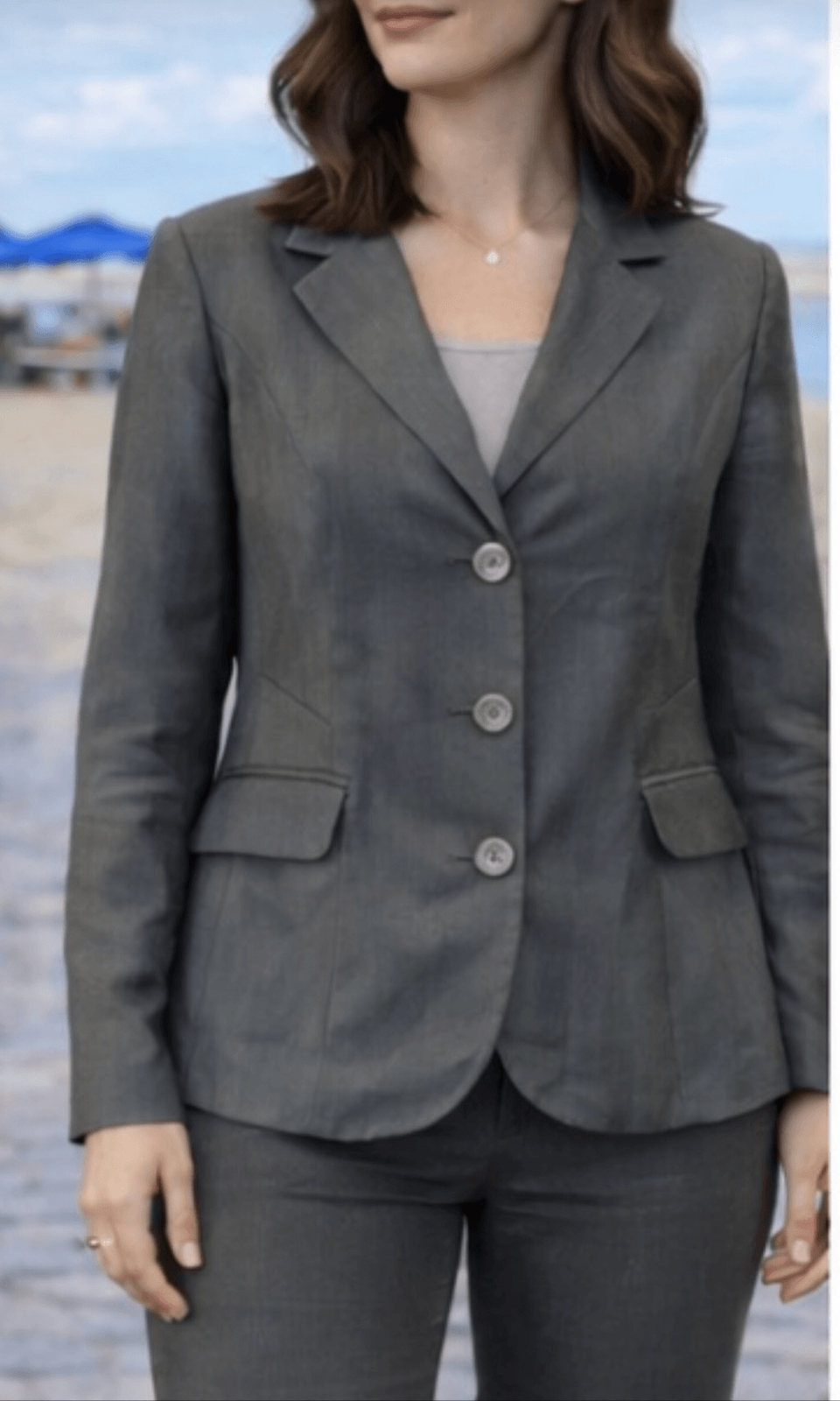 Akris Punto grey linen wool silk three button blazer 8