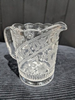 Antique Queen Victoria Golden Jubilee clear stippled pressed glass jug 1837 1887