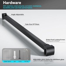 Frameless Shower Door Support Bar Stow-Flat Mode Matte Black, 51.2-inch
