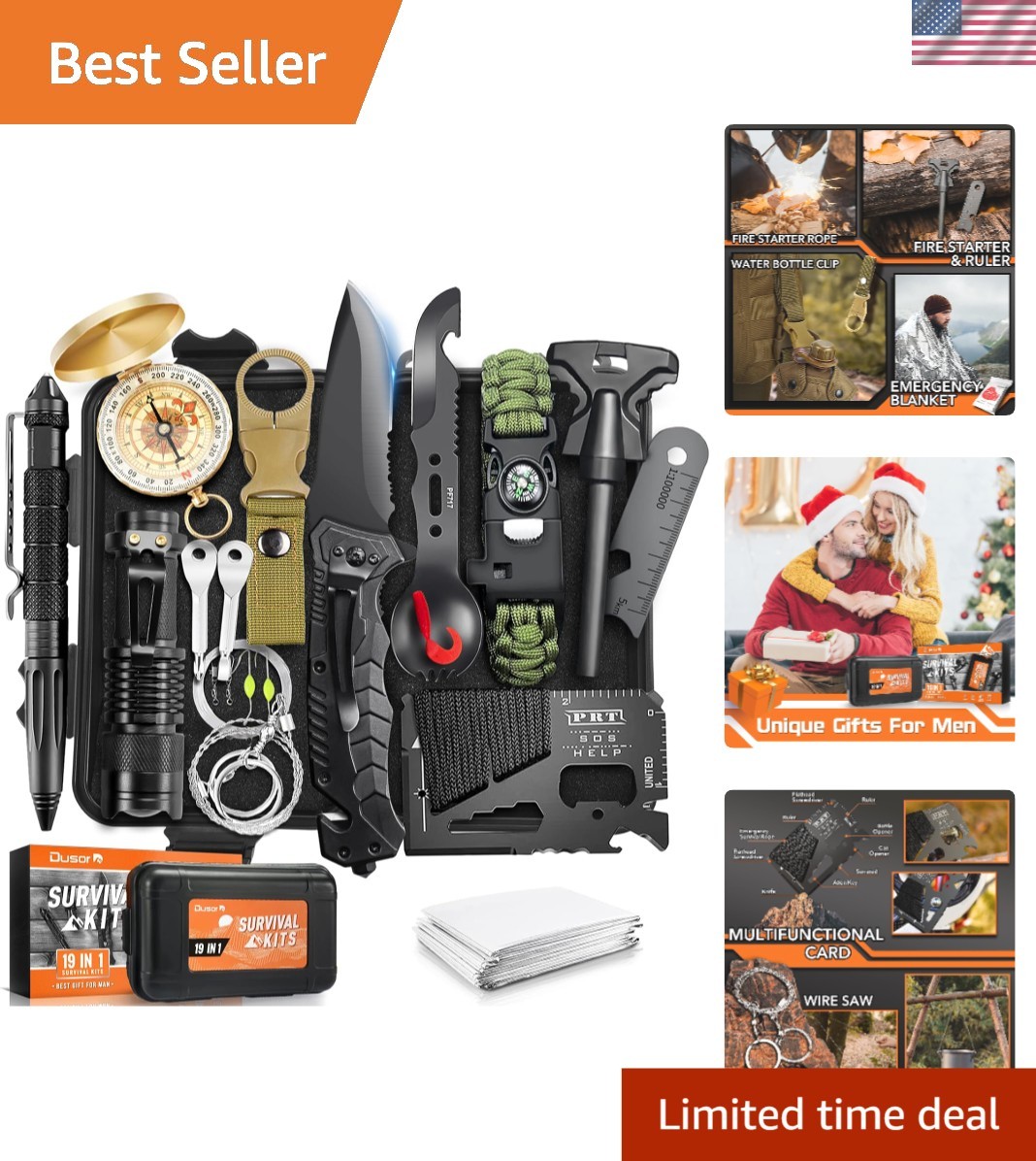 Ultimate Survival Gear: 19-Piece Kit in Exquisite Gift Box for Outdoor Lovers
